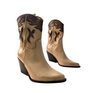 Made in Italy Western Cowboy Boots Size 7 Pointed Toe Leather Mid-Calf Heel NEW